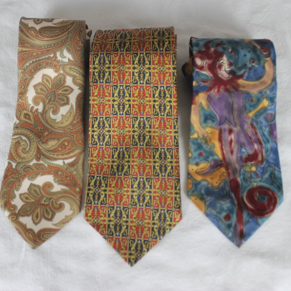 3 Men's Necktie-Domenico Franco Como-Mardi Gras Grace Newburger- Lilly Dache-EUC